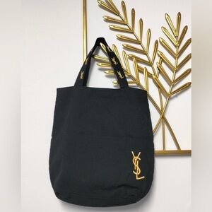 NEW YSL Yves Saint Laurent Tote Bag Black Gold Embroidery Logo